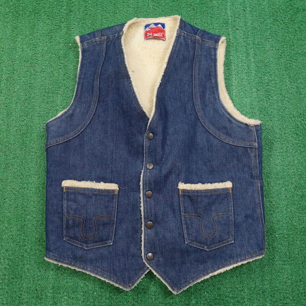 VINTAGE BIG SMITH WESTERN OUTERWEAR SHERPA LINED DENIM VEST SZ M MEDIUM